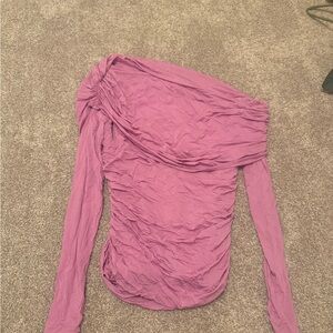 Abercrombie & Fitch Ruched Purple Off-Shoulder Blouse